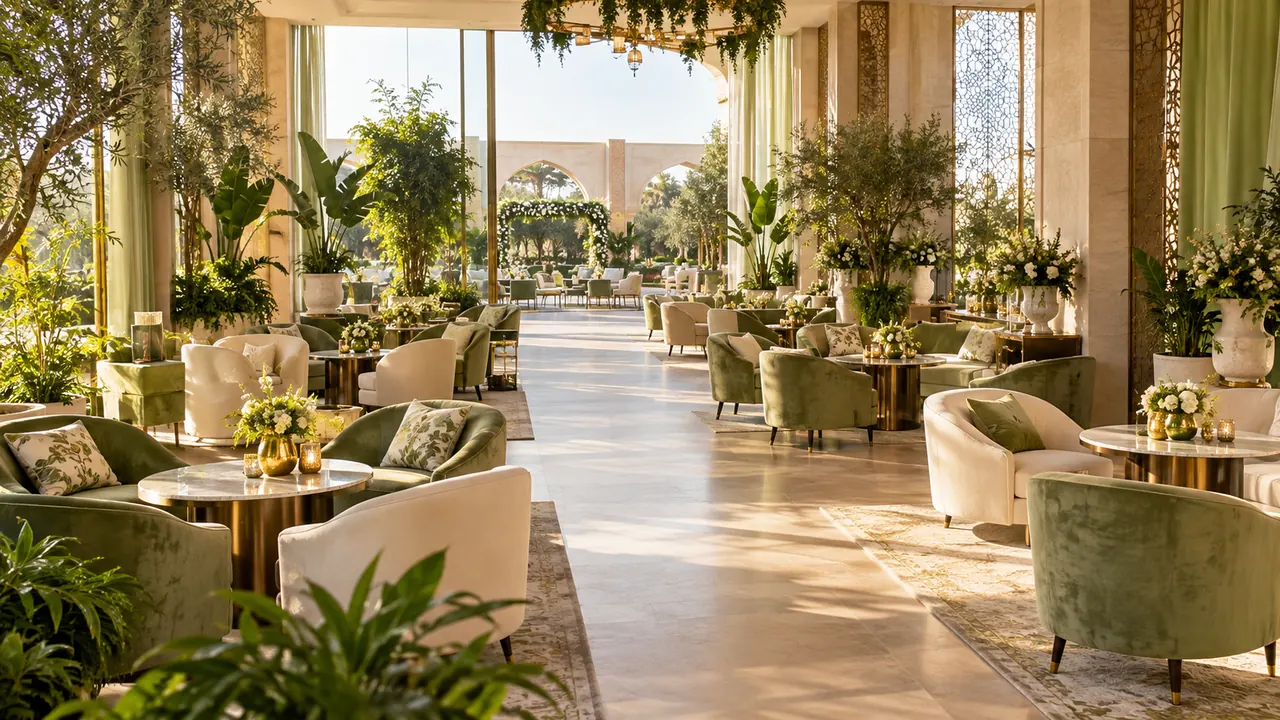 Conversation seating arranged in small groups in a bright lounge